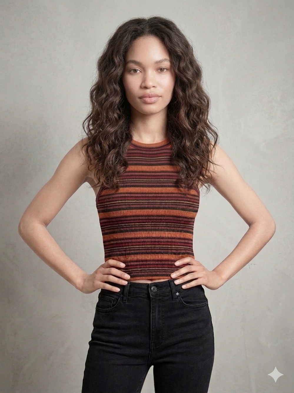 iris Striped Halter Tank Top in Peach, Black & Pink